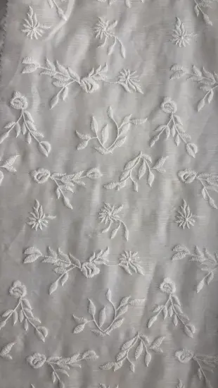 White Leaves Chiffon Embroider Fabric