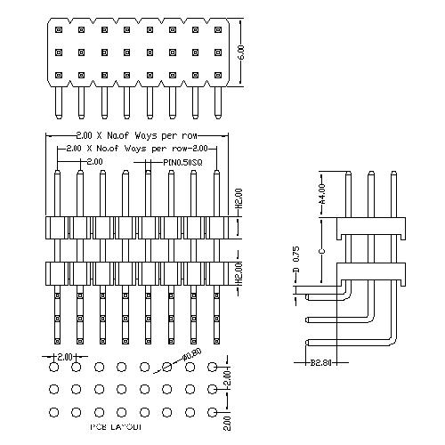 2.0 mm Pin Header Three Row Double Plastic Angle Type