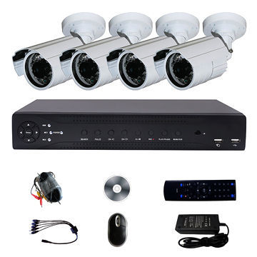 CCTV and DVR Kit, IR Weather-resistant Bullet, 20m Night-vision, 4CH DVR, H.264 960H