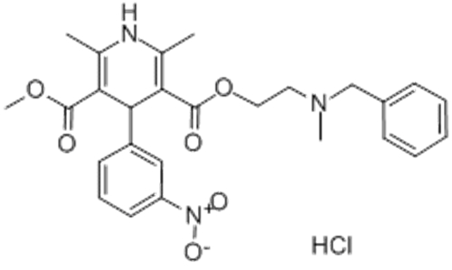 3,5-Pyridinedicarboxylicacid, 1,4-dihydro-2,6-dimethyl-4-(3-nitrophenyl)-, 3-methyl5-[2-[methyl(phenylmethyl)amino]ethyl] ester, hydrochloride (1:1) CAS 54527-84-3