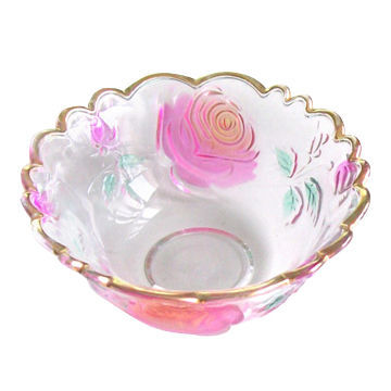 Glass Blow with Gold Line on Top and Frosted Patterns in Pink