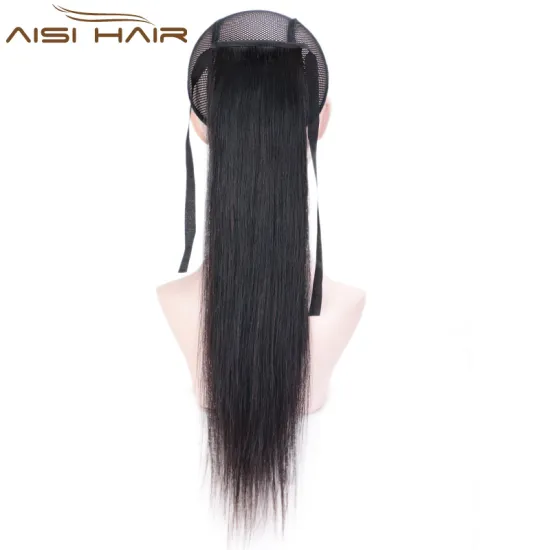 Aisi Hair Wholesale Human Hair Silky Straight Ribbon Ponytail Extensions Brazilian Human Hair Ponytail for Black Women