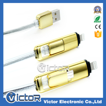 New Creative Mobile phone 2in1 Data USB Cable Dual Side Micro Usb Cable For Samsung And IPhone