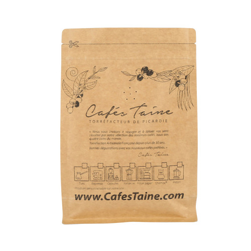 Eco Friendly Brown Paper Kraft Ziplock Coffee Bag Flat Bottom With Valve