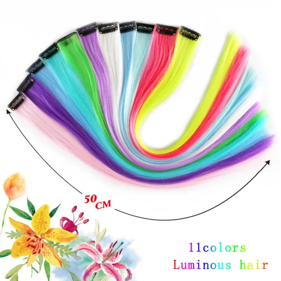 AliLeader High Quality Long Straigh Glowing Synthetic Hair Shining Hair In The Darkness Hairpieces One Clip In Hair Extension