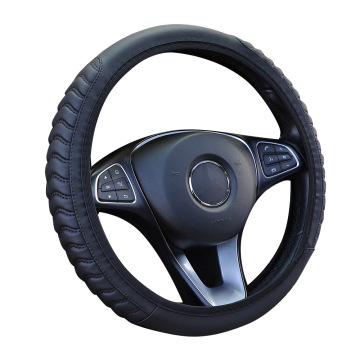 Universal Car Steering Wheel Cover: Skid Proof, Anti-Slip with Embroidered Waves and Elasticity Design in Leather Material