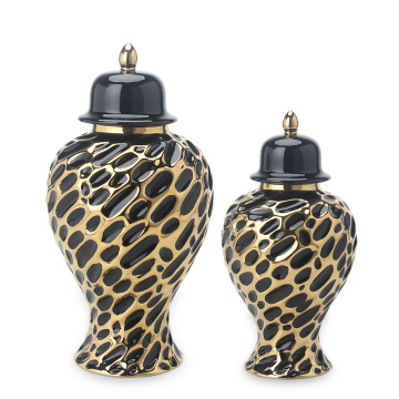 Barattolo di zenzero in ceramica da 13,2 pollici di vaso nero e oro per la decorazione della casa