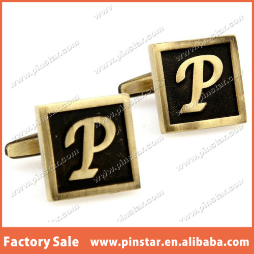 Custom design letter logo pin badge antique bronze metal square cufflinks die struck
