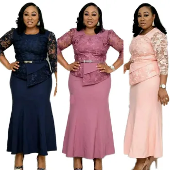 PROMISTAR African Elegant Casual Mesh Long Sleeve Dress with Rhinestones