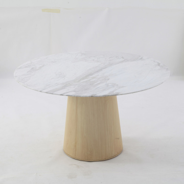 Modern Round Marble Coffee Table With Wood Base