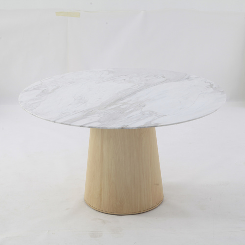 Modern Round Marble Coffee Table With Wood Base