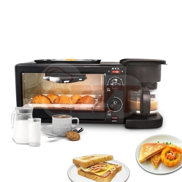 Commercial Mini Electric Oven: Factory Price Toaster Oven Coffee Pot Frying Pan 3-in-1 Multi-Function Breakfast Maker Machine