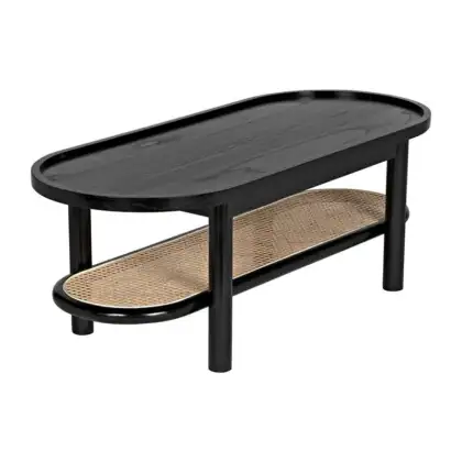 New Century Light Luxury Wooden Rattan Rectangular Living Room Tea Table