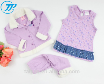 Winter Series Kids 3 Pcs Set Purple Long Sleeve Top + Sleeveless Dress + Pants Knitted Clothing Set FSH1-32