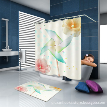 Hot sale new design print polyester hookless shower curtain rings
