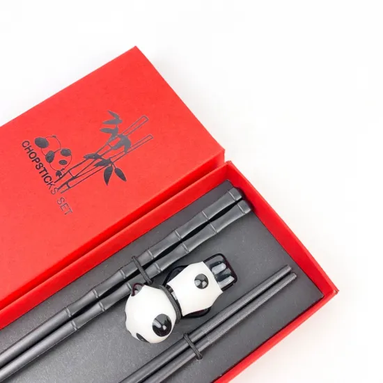 Customized Bamboo Shape Fiberglass Chopsticks with Panda Rest - Dishwasher Safe
