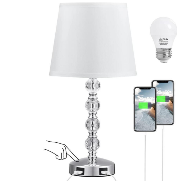 Double USB Rechargeable Touch LED Crystal Bedside Lamp for Modern Bedrooms