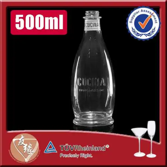packaging 500ml embossed screw top glass bottle custom shape