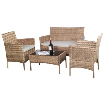 Outdoor Wicker Patio Rattan Sofa Set - 4 Pieces Garden Furniture