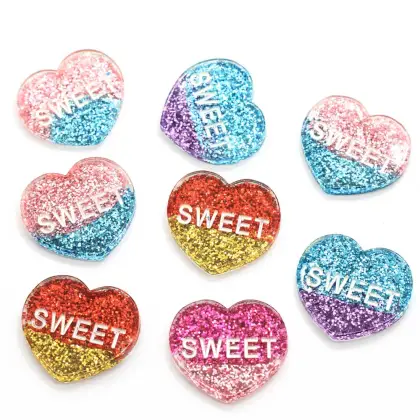 New Fashion Glitter Heart Cabochons Color Glitter Sweet Heart Charms Flatback Resin Sweet Heart Cabochons DIY Jewelry