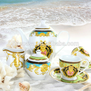 17 Pieces Luxury Fine Hyper White Porcelain Gold Plated Tea Set