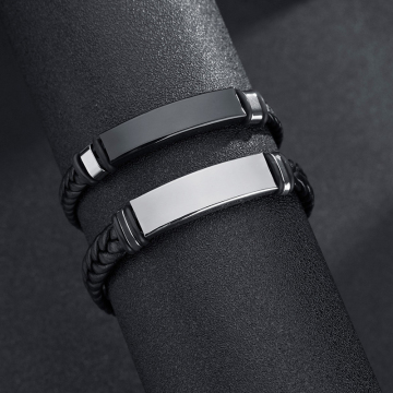 Personalized Luxury Leather and Stainless Steel Couple Bracelet