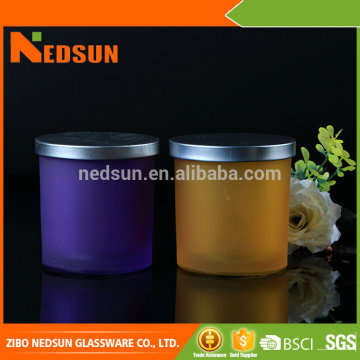 Hot Sale Natural Purple and orange glass candle jars and lids