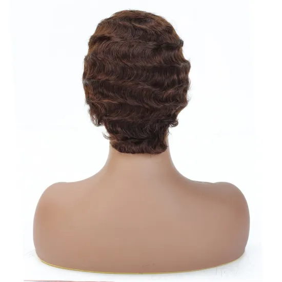 Wholesale Pixie Cut Short Human Hair Wig Finger Wave For Black Women, Raw Indian Virgin Cuticle Aligned Hair Wavy Wig Color 33#