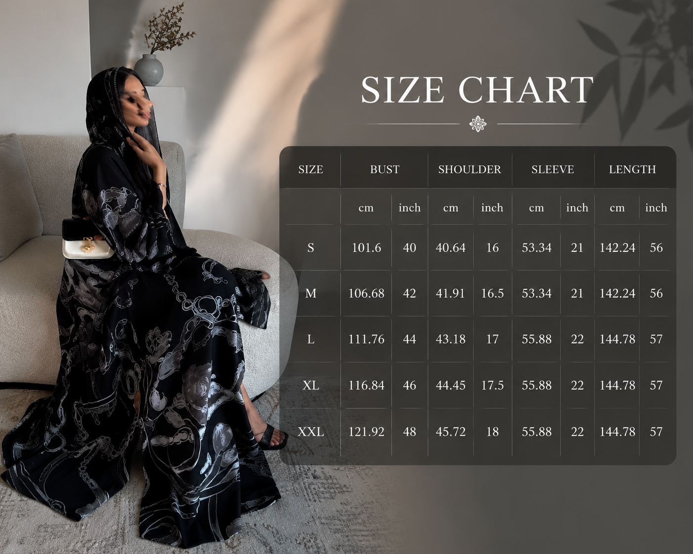 Printed Open Abaya Set With Hijab