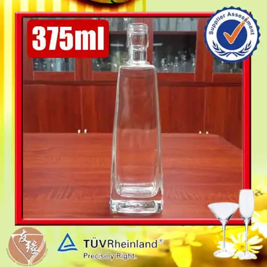 empty screw top 375ml super flint glass bottles for alcohol