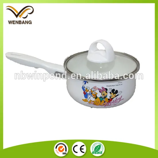 custom enamelware milk sauce pan with single handle
