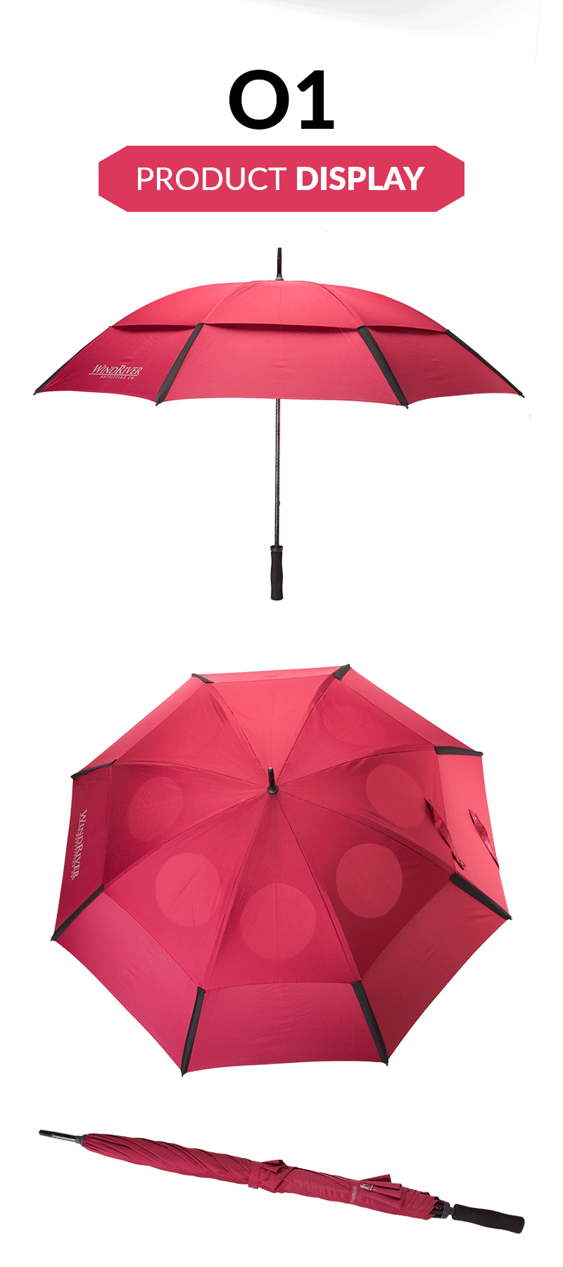 Wine Double Layered Windproof Golf Umbrella