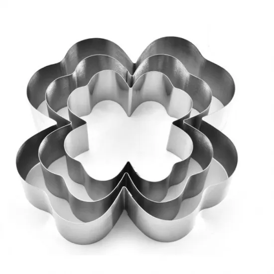 Stainless Steel 3-Piece Four-Petal Flower Mousse Cake Ring Baking Tool