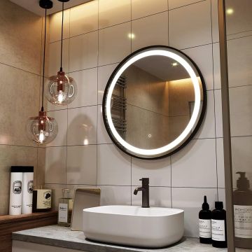Nordic Luxury Black Round Bathroom LED Mirror - Anti-Fog Touch Mirror