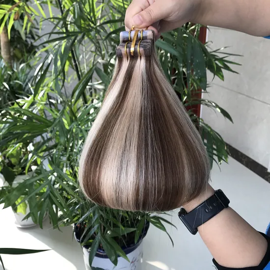 Best Quality Tape In Hair 28 Inches Double Drawn,P4/613 Cuticles Aligned Raw Virgin Remy Tape Extensions Human Hair