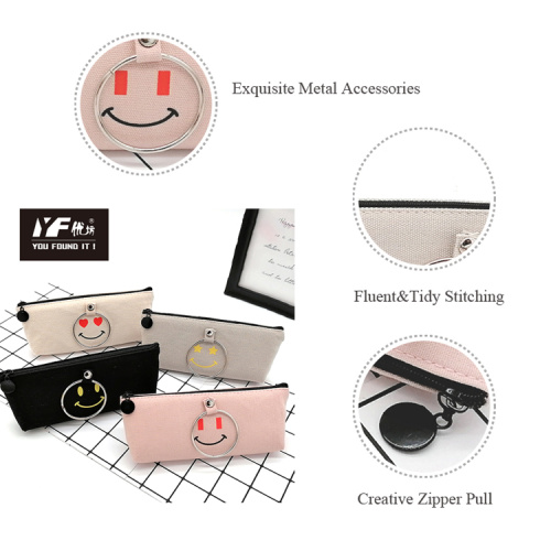 Pencil Case Pouch Custom cute expression style canvas pencil case Manufactory