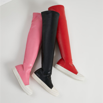 Pu Knee High Boots Long Flat Boots