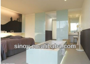 2-10mm Sinoy pastel blue lacquered glass for the wall cladding