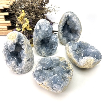 Μπλε celestite geode cluster για διακόσμηση - χονδρική ακατέργαστη κρυστάλλινη συστάδες