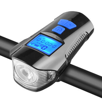 USB -wiederaufladbares Fahrradlicht mit Tachometer und Horn