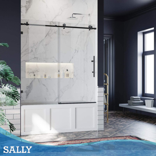 SALLY Bathtub Bath screen Frameless Matt-Black Shower Door