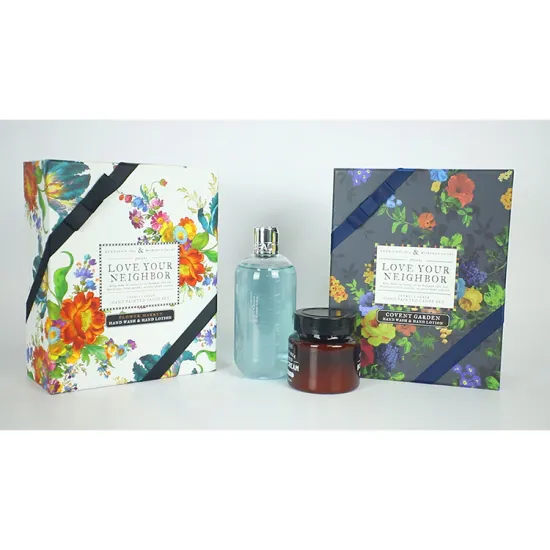 Colorful lid and base box packaging with ribbon