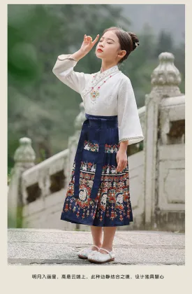 Spring-Autumn New Style Ming Style Hanfu Horse Skirt Set for Kids