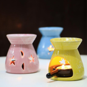 1Pcs Ceramic Essential Oil Lamps Hollow Stars Moon Pattern Simple Essential Oil Fragrance Tea Light Candle Holder