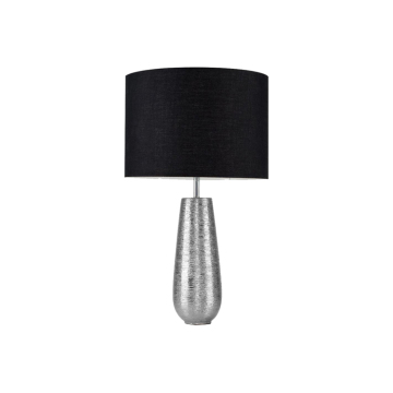 Customizable Korea Ceramic Base Bedside Lamp with Unique Carved Surface, Silver Cylinder Design and Logo Option