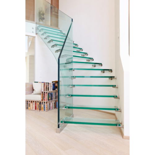 MS2025 السلالم العائمة المنحنية الزجاجية الحديثة بالكامل