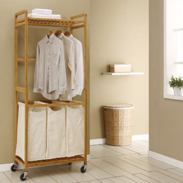 Populor New Style Bamboo Laundry Cart,Laundry Hamper With Wheeled Sorter