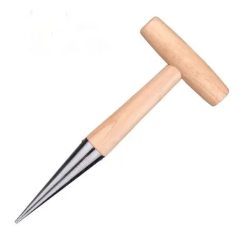 Long Handle Loosen Soil Tools: Garden Hand Dibber with Stainless Steel Head and Wooden Handle
