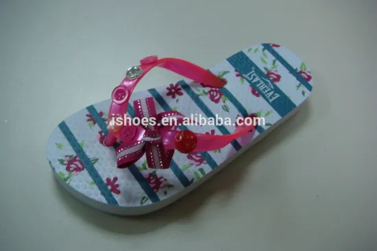 new cute printting soft rubber pe flipflop slippers for girl with fashion accessories beaded