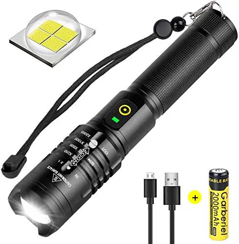 2000 Lumen Waterproof Tactical LED Flashlight: Super Bright, USB Rechargeable with XHP50 Chip